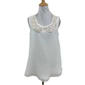 Cremieux Blouse Womens S Small White Sequin Beaded Peter Pan Collar Keyhole Tank